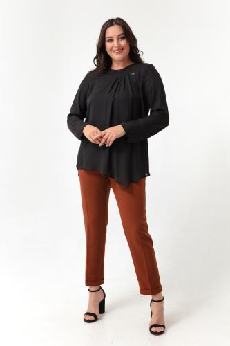 Lafaba Women's Brown Plus Size Pants with Elastic Waist