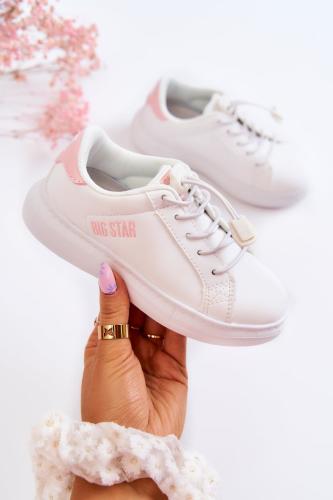 Παιδικά Δερμάτινα Sneakers Big Star - λευκό/ροζ