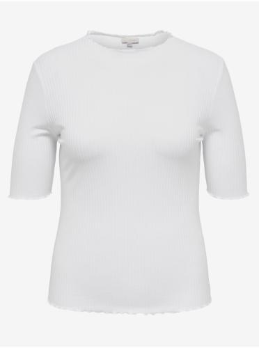 Λευκό Γυναικείο Ribbed T-Shirt ONLY CARMAKOMA Ally - Γυναικεία