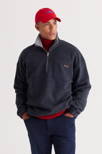 AC&Co / Altınyıldız Classics Men's Indigo Melange Loose Fit Fleece Yarn Bato Neck Cotton Sweatshirt