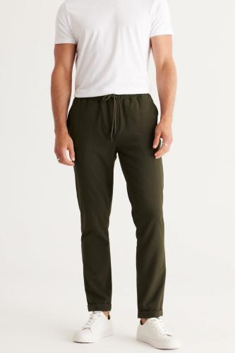 AC&Co / Altınyıldız Classics Men's Khaki Slim Fit Casual Cut Jogger Pants with Tie Waist Side Pockets.