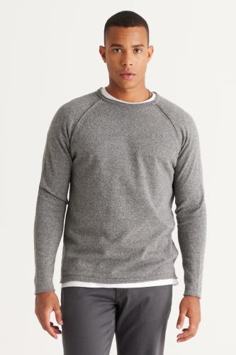 AC&Co / Altınyıldız Classics Men's Grey-Ecru Recycle Standard Fit Regular Cut Crew Neck Cotton Muline Pattern Knitwear Sweater.