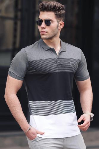Madmext Color Block Anthracite Polo Collar Men's T-Shirt 9280