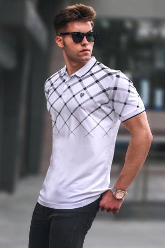 Madmext White Buttoned Polo-Collar Men's T-Shirt 5867