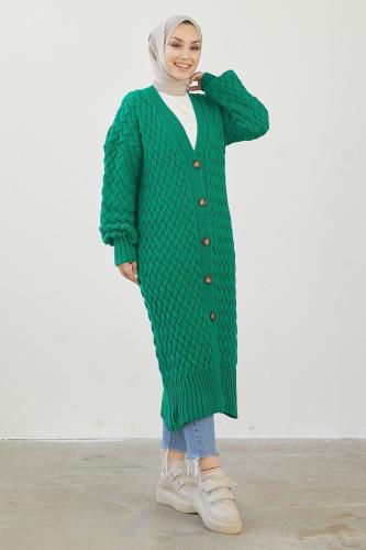 InStyle Arene Long Knitted Knitwear Cardigan with Buttons - Green