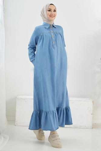 InStyle Mandes Loose Robe and Ruffled Loose Denim Dress - Light Blue