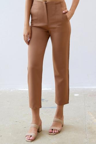 InStyle High Waist Plier Double Fabric Trousers Camel