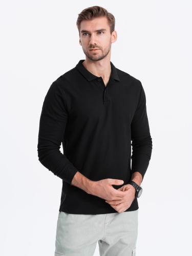 Ombre Men's longsleeve with polo collar - black