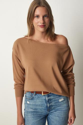 Happiness İstanbul Women's Biscuit Boat Neck Basic Knitwear Sweater