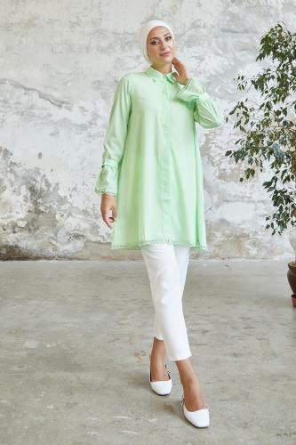 InStyle Tie Ankle Button Detailed Shirt - Aqua Green