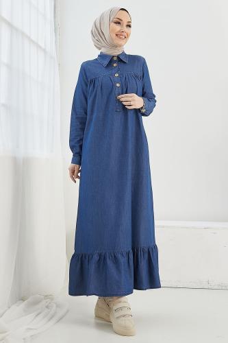 InStyle Mandes Robe and Ruffled Loose Jeans Dress - Blue