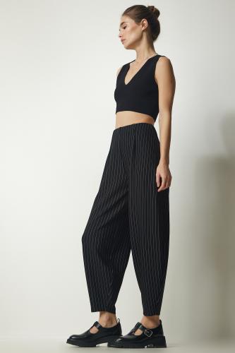 Happiness İstanbul Women's Black Casual Striped Baggy Pants