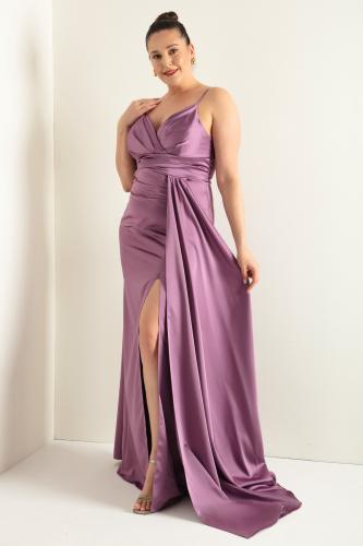 Lafaba Women's Lavender Plus Size Long Satin Evening Dress & Prom Dress