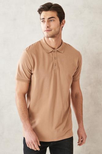 ALTINYILDIZ CLASSICS Men's Mink 100% Cotton Roll-Up Collar Slim Fit Slim Fit Polo Neck Short Sleeved T-Shirt.