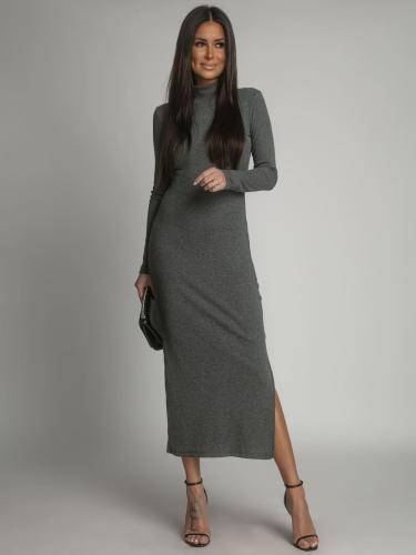 Graphite turtleneck maxi dress with side slit