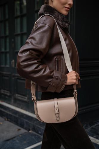 Madamra Mink Women's Crossbody Bag with Topstitching Detail