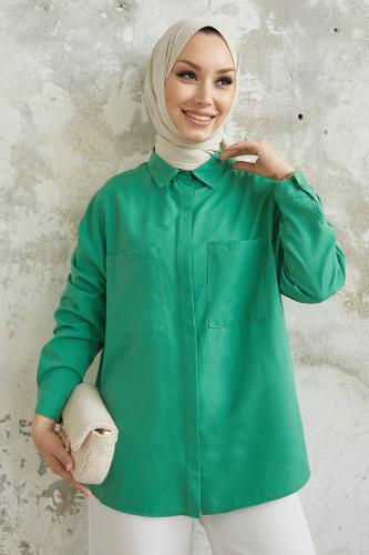 InStyle Alise Double Pocket Detailed Shirt - Grass Green