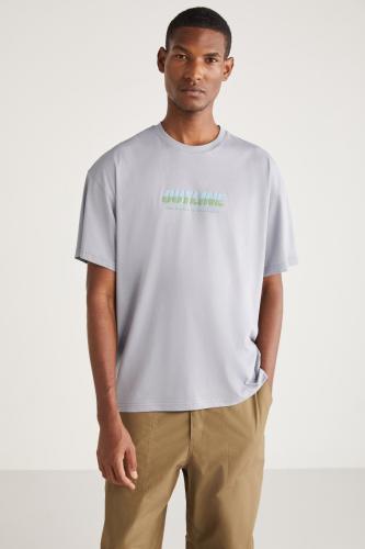 GRIMELANGE Antonio Men's Oversize Fit 100% Cotton Thick Textured Printed T-shirt