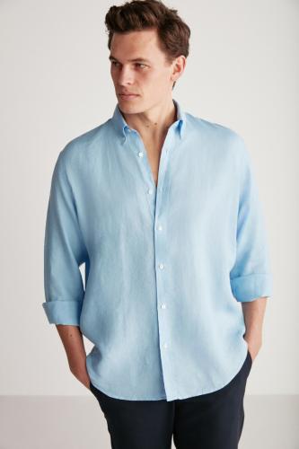 GRIMELANGE Brice Linen Regular Light Blue Shirt