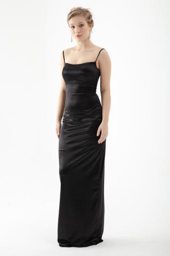 Lafaba Women's Black Fitted Woven Lined Shiny Stone Elegant Evening Dress
