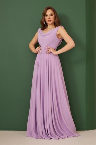 Carmen Lilac Chiffon Off-Neck Long Evening Dress and Invitation Dress