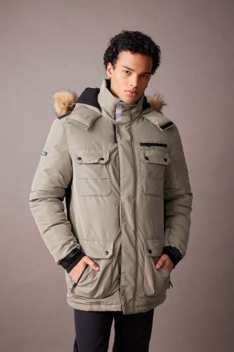 DEFACTO Water Repellent Slim Fit Hooded Faux Fur Fleece Lined Puffer Jacket