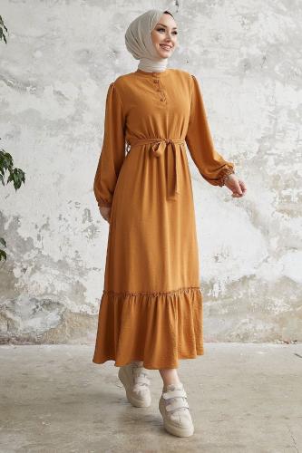 InStyle Meyra Buttoned Aerial Dress - Mustard