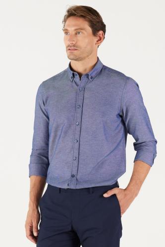 AC&Co / Altınyıldız Classics Men's Navy Blue Buttoned Collar Easy to Iron Cotton Slim Fit Slim Fit Oxford Shirt