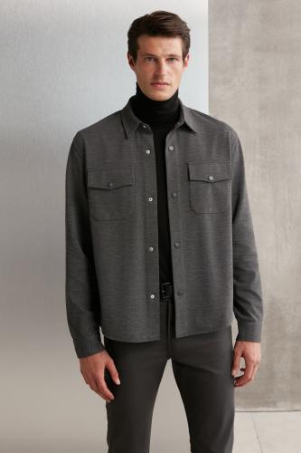 GRIMELANGE JONES Men's Special Pique Look Thick Fabric Closed Pocket Shirt Jacket with Snaps