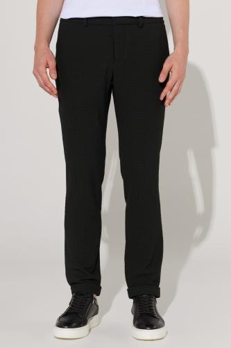 ALTINYILDIZ CLASSICS Men's Black Slim Fit Narrow Cut Seersucker Patterned Flexible Tie Waist Trousers