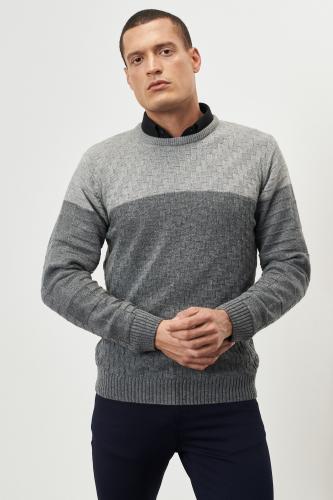 AC&Co / Altınyıldız Classics Men's Grey-smoked Standard Fit Normal Cut Crew Neck Patterned Wool Knitwear Sweater