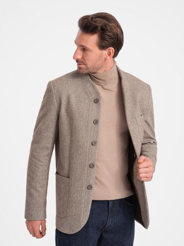 Ombre Stylish men's jacket without lapels - light brown