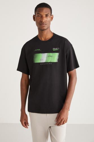 GRIMELANGE Collin Men's Oversize Fit 100% Cotton Thick Textured Printed T-shirt