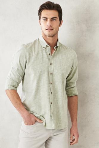 AC&Co / Altınyıldız Classics Men's Green Slim Fit Slim Fit 100% Cotton Dobby Buttoned Collar Casual Shirt