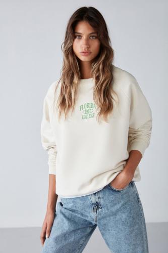 GRIMELANGE Adrıelle Relaxed Fit Embroidery Embroidered Knitted Crew Neck Ecru Sweatshirt