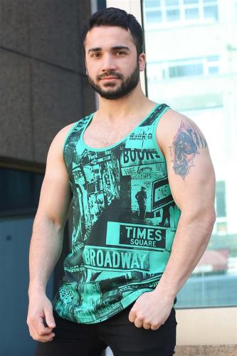 Madmext Printed Green Singlet 3088