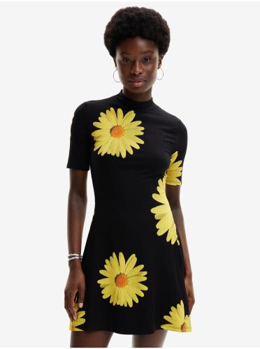 Women's Yellow and Black Floral Dress Desigual Margaritas - Women