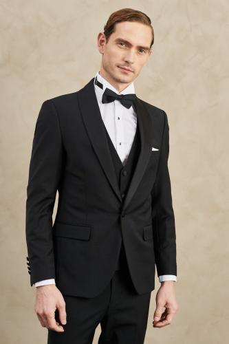 ALTINYILDIZ CLASSICS Men's Black Slim Fit Slim Fit Mono Collar Woolen Vest Classic Tuxedo Suit