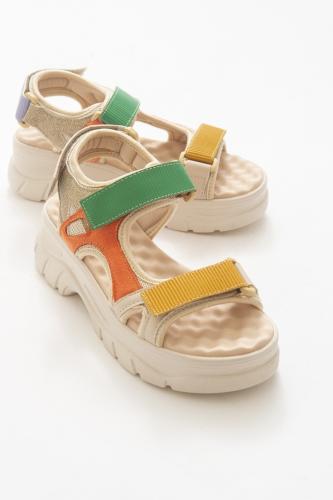 LuviShoes 4740 Mustard Green Women's Sandals