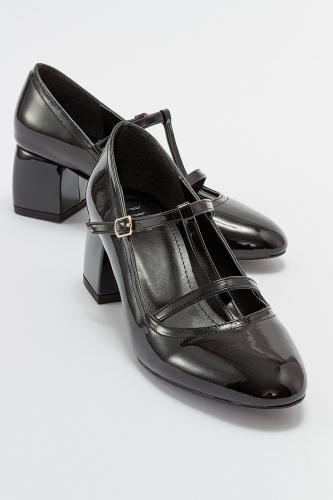 LuviShoes MESS Women's Black Patent Leather Heeled Shoes