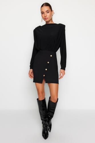 Trendyol Black Woven Dress with Buttons