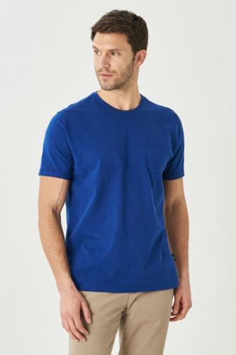 AC&Co / Altınyıldız Classics Men's Light Navy Blue Slim Fit Slim Fit 100% Cotton Crew Neck T-Shirt.