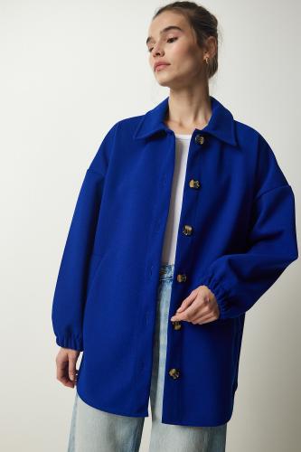 Happiness İstanbul Women's Cobalt Blue Buttoned Pocket Oversize Shirt Jacket