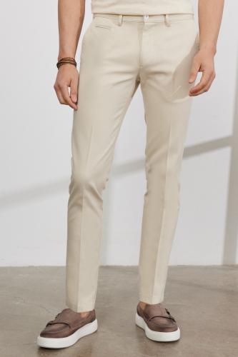 AC&Co / Altınyıldız Classics Men's Ecru Slim Fit Slim Fit Trousers with Side Pockets, Cotton Stretchy Dobby Trousers.