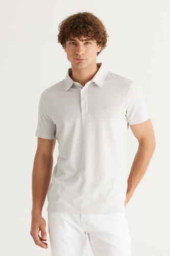 AC&Co / Altınyıldız Classics Men's Grey-white Easily Ironable Slim Fit Slim Fit Polo Neck Short Sleeved Jacquard T-Shirt.