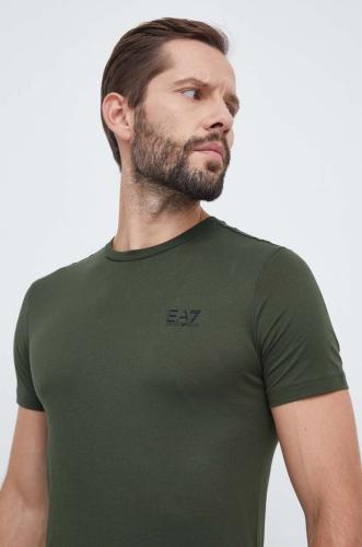 Βαμβακερό μπλουζάκι EA7 Emporio Armani χρώμα: πράσινο