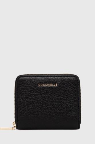 Δερμάτινο πορτοφόλι Coccinelle γυναικείο, χρώμα: μαύρο