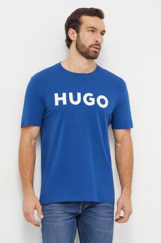 Βαμβακερό μπλουζάκι HUGO ανδρικά, χρώμα: τιρκουάζ
