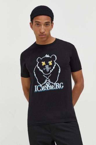 Βαμβακερό μπλουζάκι Iceberg ανδρικά, χρώμα: μαύρο