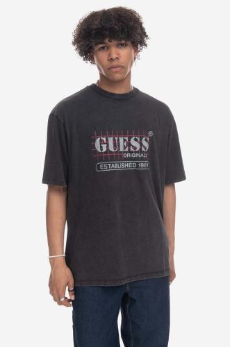 Μπλουζάκι Guess Washed Grid Logo Tee χρώμα: μαύρο